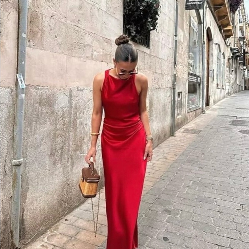 Red Satin Maxi Dress